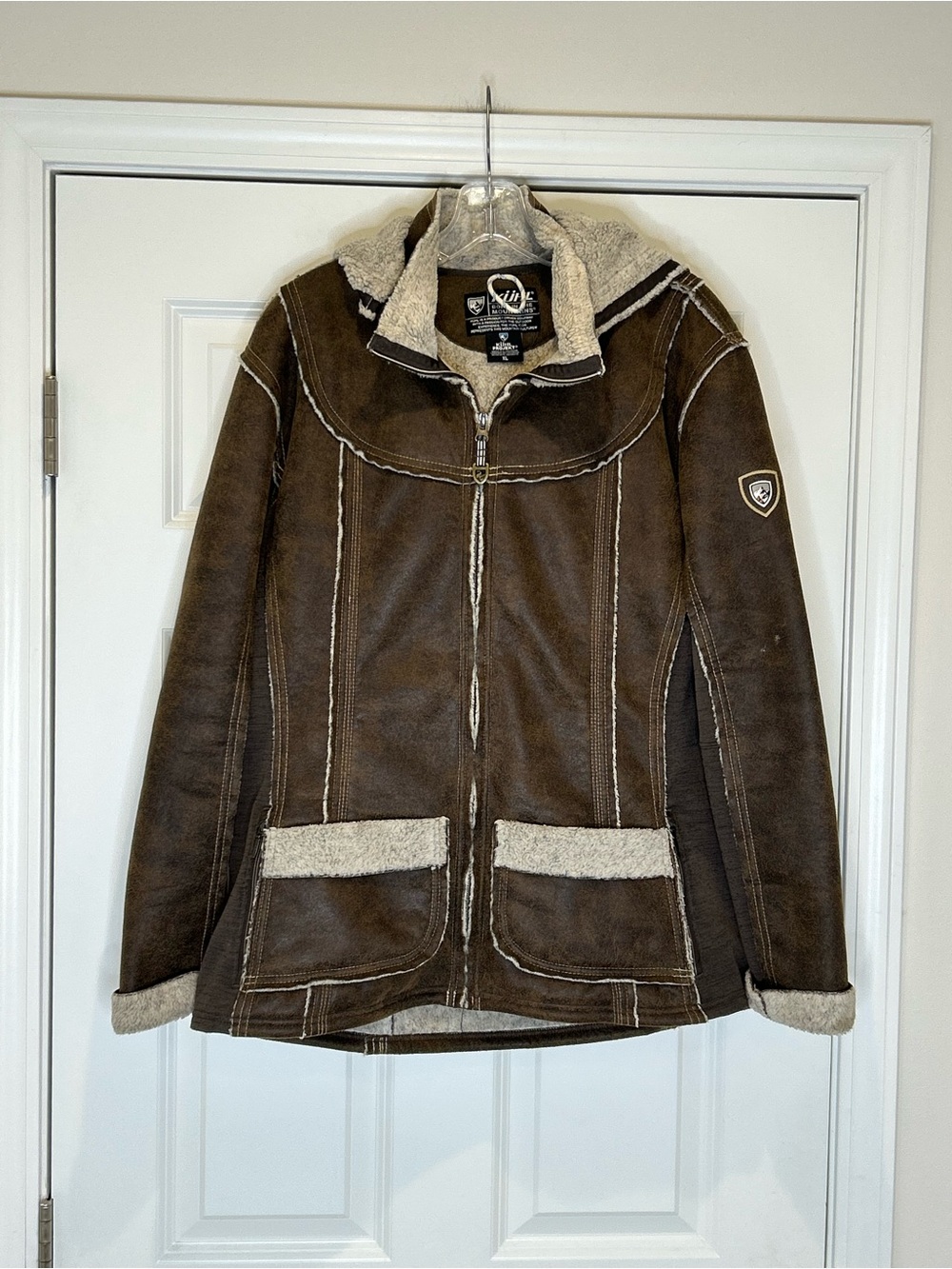 Kuhl Brown Faux-Shearling Trim Leather-Style Jacket Projekt Women's Size XL